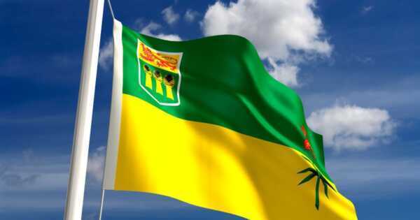 Saskatchewan flag blowing in wind an